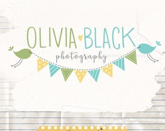 Bunting logo premade - Photography Logo Design - watermark logo - logo branding - boutique logos - birds logo