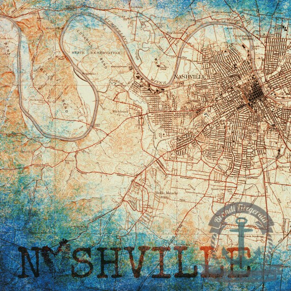 Nashville 1929 Nashville Tennessee City Map Decor Product