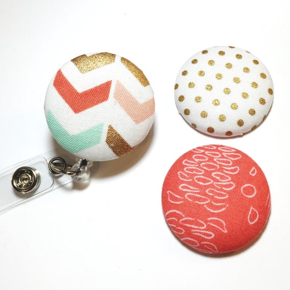 INTERCHANGEABLE Coral and Gold name badge reel by PoppyandPippa