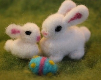 Easter Bunny with Baby Bunny, Easter Egg, Needle Felted Bunny, Easter Decoration, Waldorf Inspired