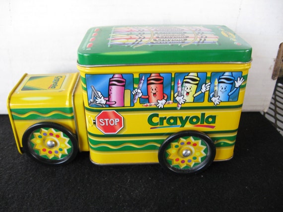 Vintage Crayola Tin Truck/Bus Tin with Turning Wheels