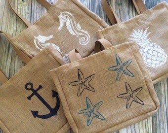 Burlap Beach Tote Bag, Burlap Tote Bag, Burlap Beach Bag, Nautical Tote Bag, Tote Bag, Medium Beach Bag, Jute Tote