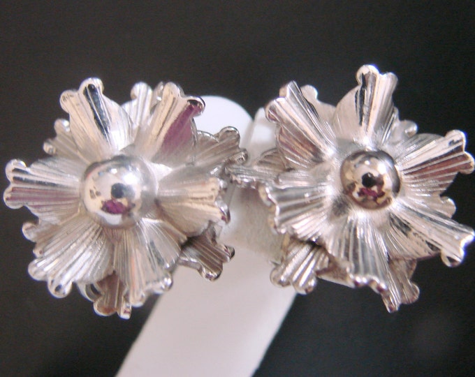 Vintage Marino Designer Signed Chrome Abstract Earrings / Screw Backs / Jewelry / Jewellery
