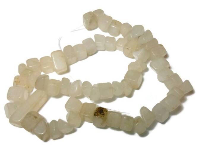 Grey quartz beads, large chip, natural stone, 16 inch strand, chips range from small to extra-large with an average size of large.