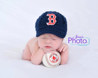 Baby Boston Red Sox Cap Hat - Knit / Crochet - Baby Gift / Newborn - Photo Photography Prop - Baseball MLB