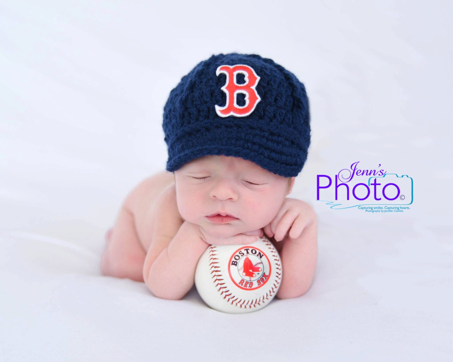 Baby Boston Red Sox Cap Hat Knit / Crochet Baby Gift