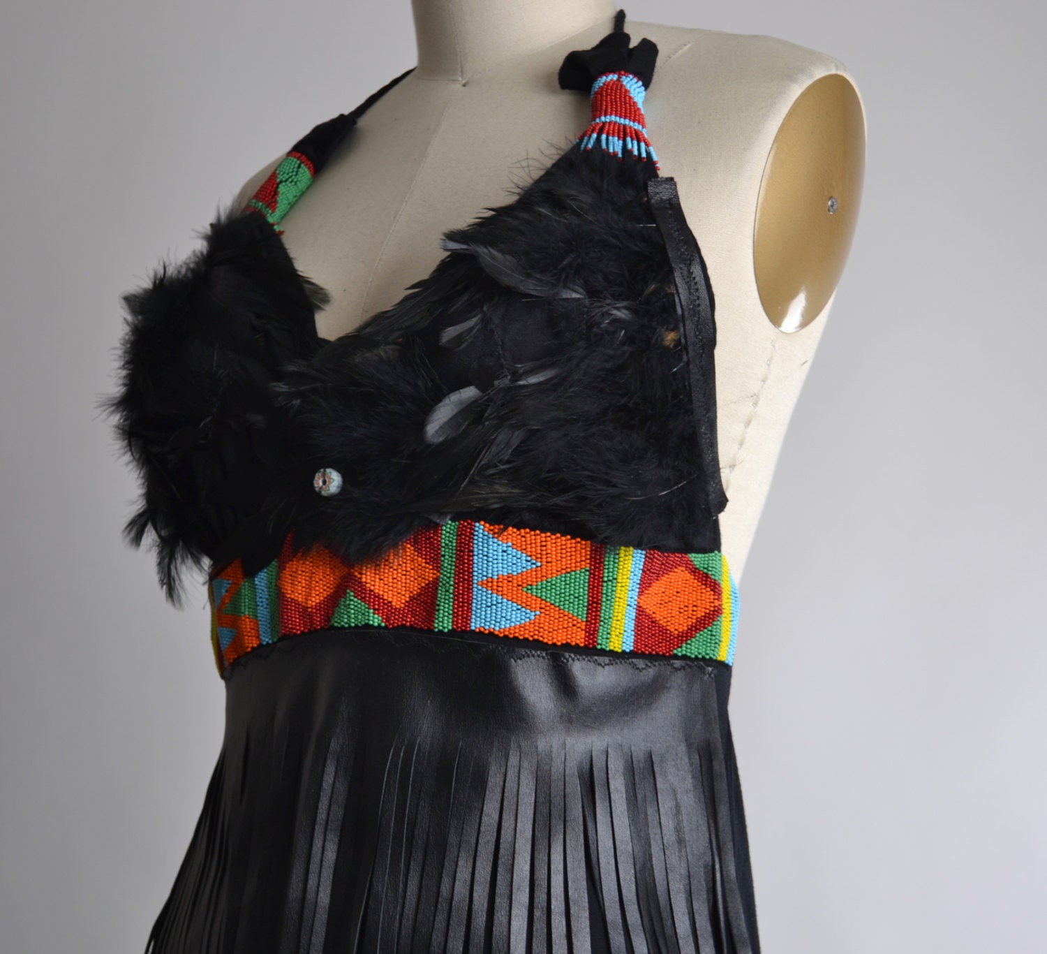 Feather and Leather Halter Top Festival Clothing Native