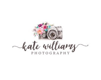 Premade Photography Logo Design and Watermark, Watercolor and Flowers Camera logo, Vintage Retro Rustic Flowers Logo 228