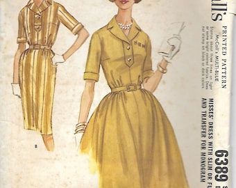 VTG McCall's 6389 Ladies Dress W/ Slim or Full Skirt Pattern, Size 14, Bust 34