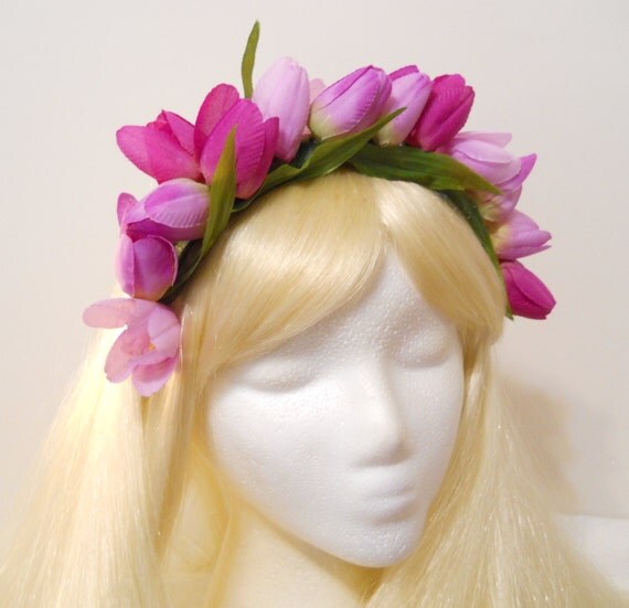 Tulip Flower Crown Purple Lavender Pink Tulips Headband Spring