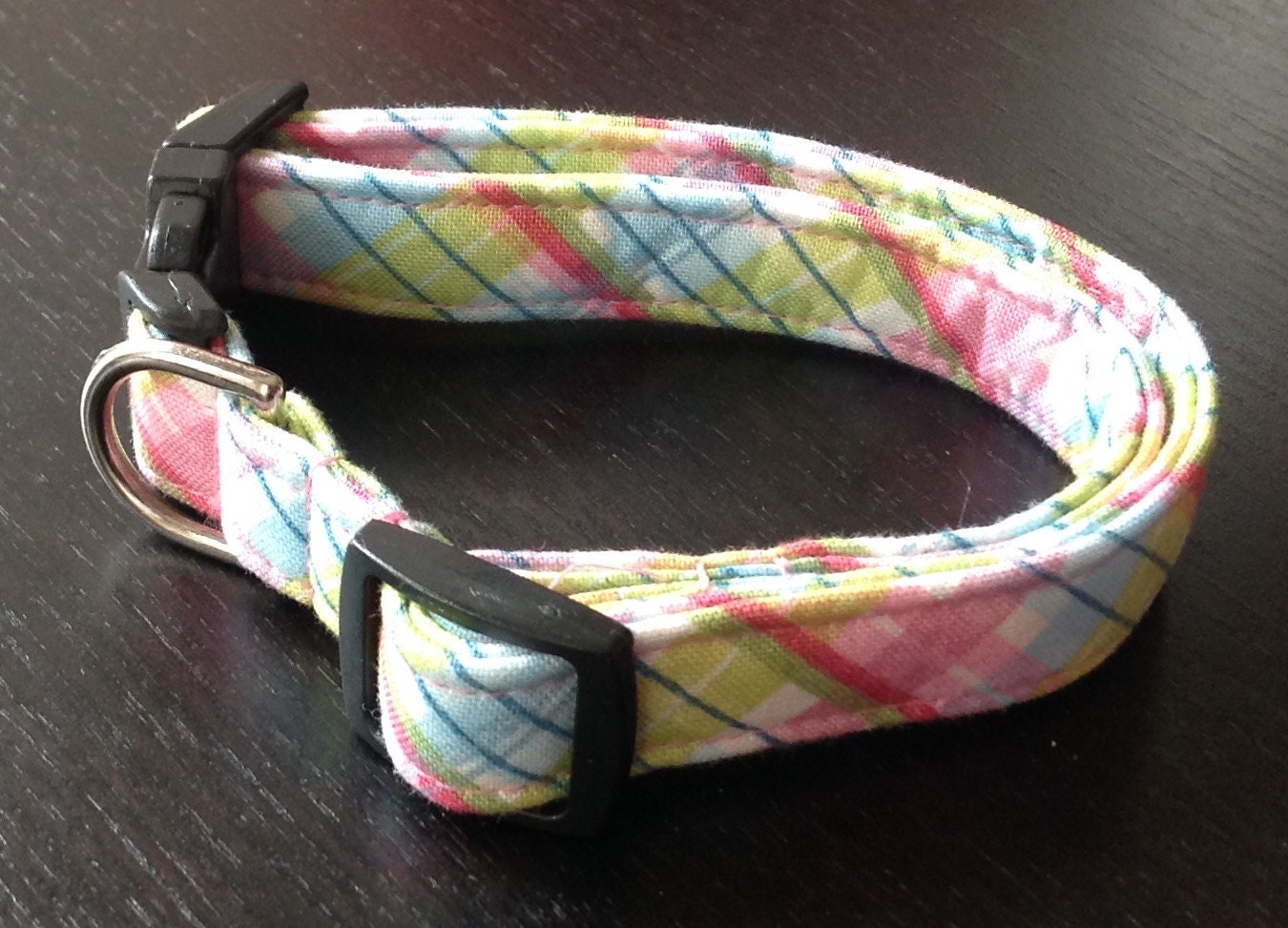 Dog Collar Flower Set Pink And Green Plaid Size XS S M