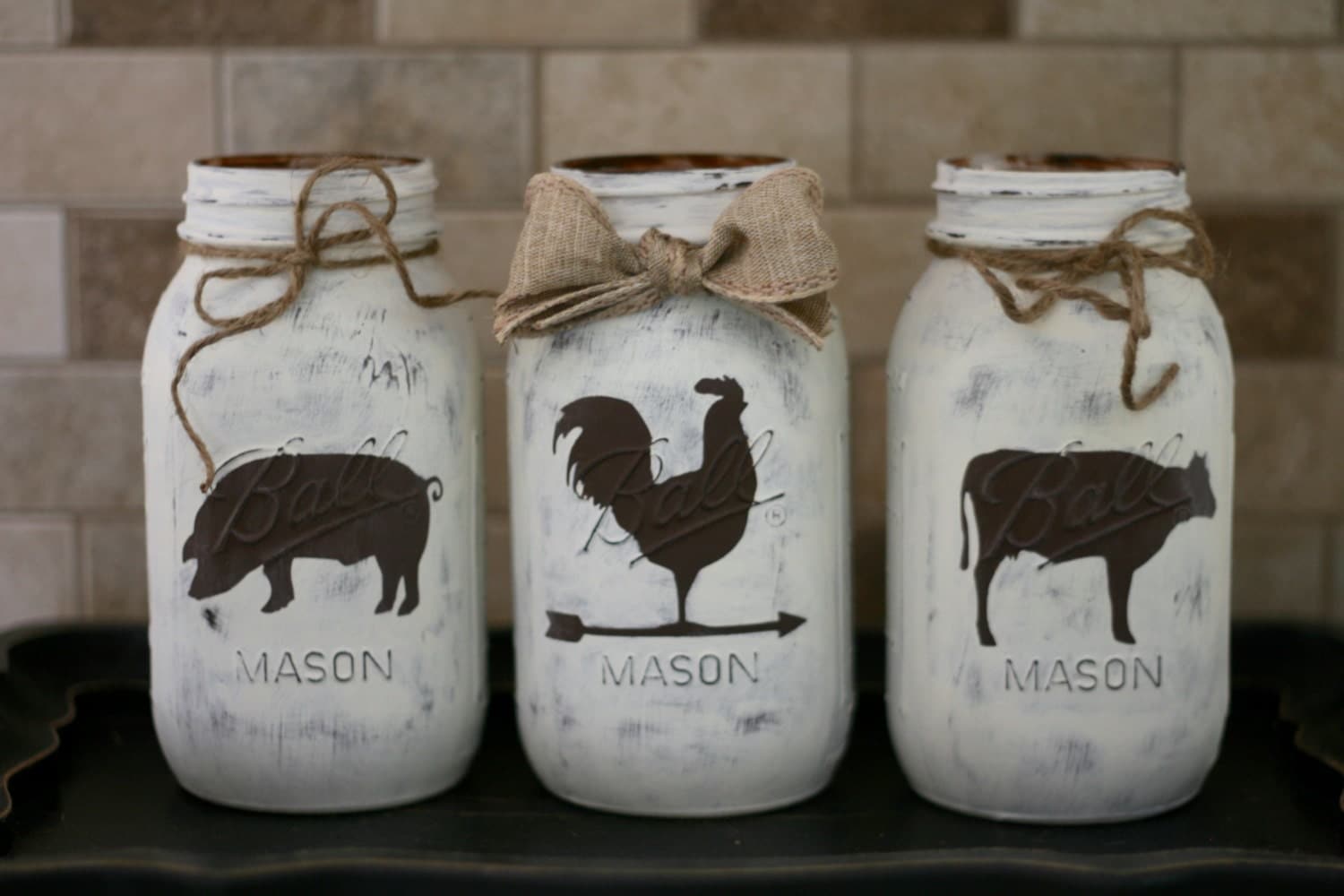 Farmhouse Trio Mason JarsRooster Cow Pig by LovelyLilysPlace
