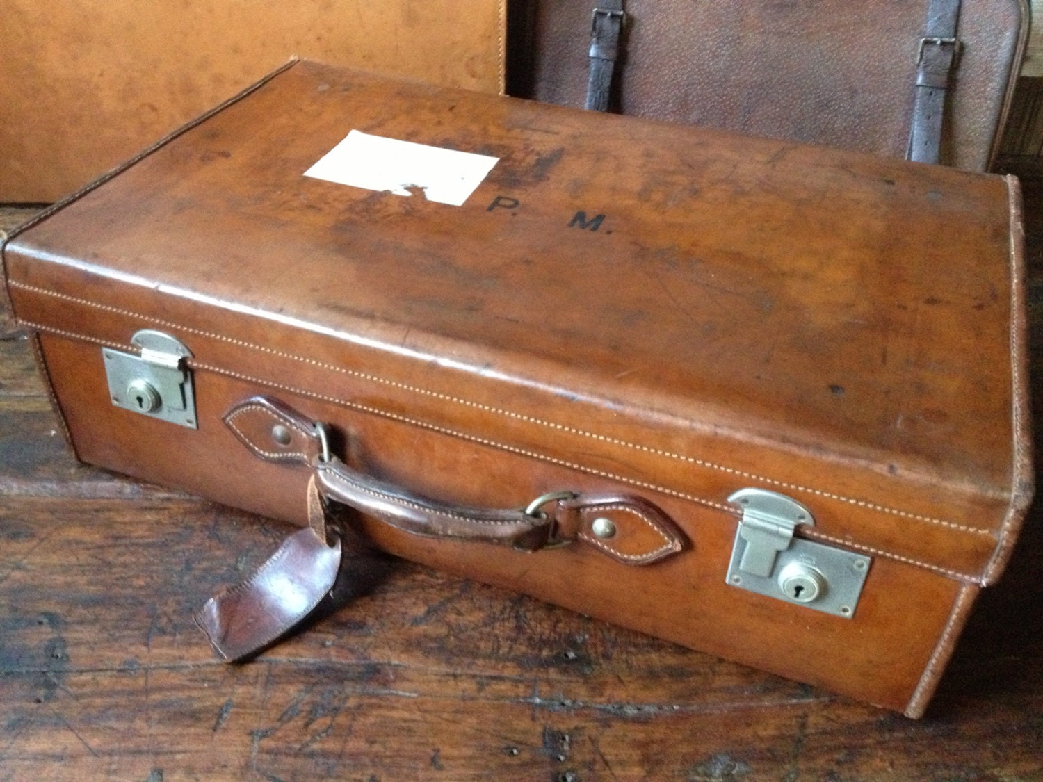 Rustic Leather Luggage Suitcase Cleghorn 1900s Edwardian