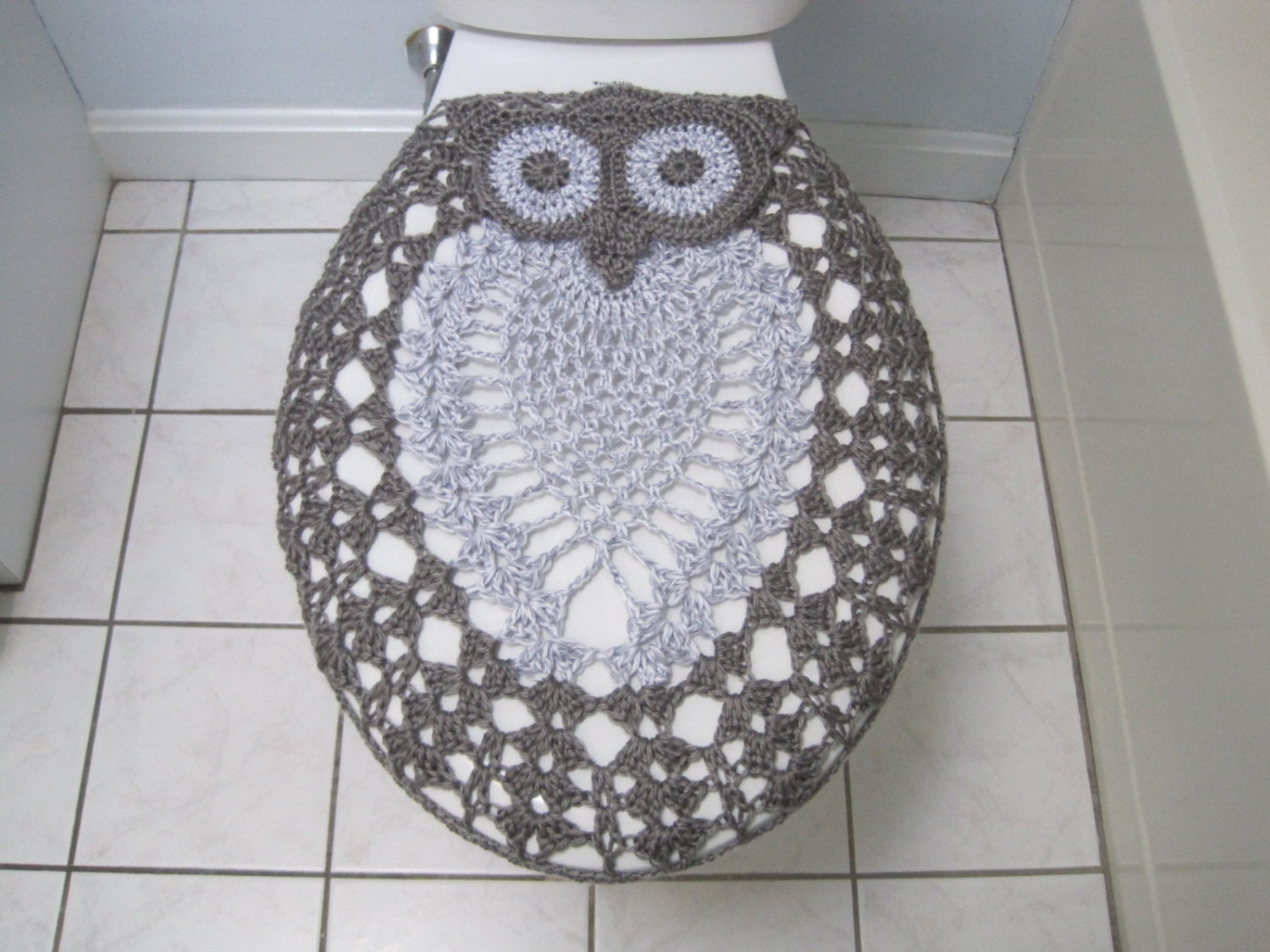 Crochet Owl Toilet Seat Cover Koala gray/tea cup gray