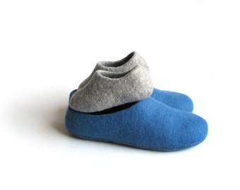 Felt clog boot Felted man shoe Dad and baby wool felt slippers House shoes for father and kid Wool shoes Mens shoes Two pair of slippers
