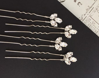 Crystal hair pins , Bobby pins , Bridal hair accessories. Precosia crystal - leaf pins silver or gold