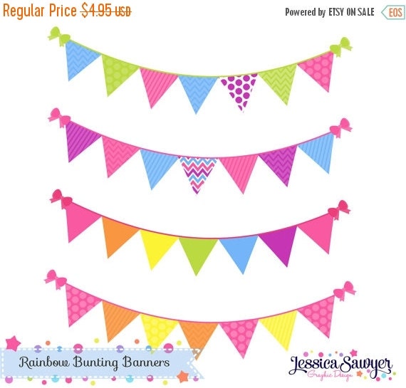 80% OFF - INSTANT DOWNLOAD, rainbow bunting banner clipart for personal and commercial use Il_570xn