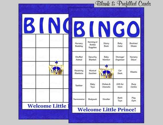 60 Prince Baby Shower Bingo Cards 60 Prefilled Bingo Cards