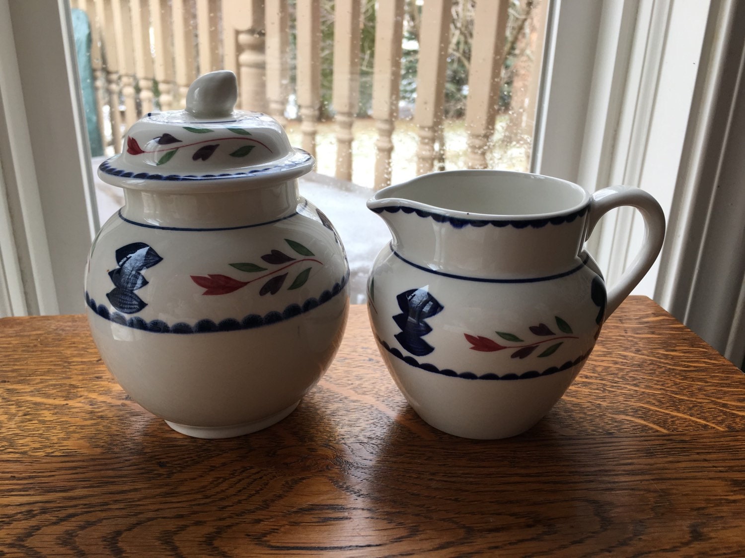 Adams Ironstone Lancaster Sugar Bowl and Creamer Set
