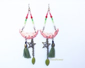 Bohemian Pink Green fringe earrings Tassel Gypsy style boho jewelry Bohemian Pink Green fringe earrings Tassel Gypsy style boho jewelry
