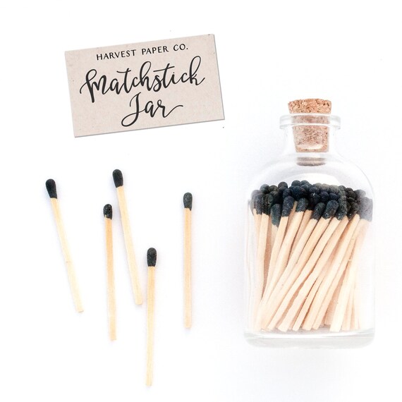 Charcoal Black Matchstick Jar™. Black match jar. by HarvestPaperCo