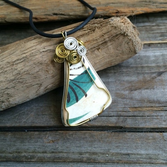 Vintage Pottery Necklace Pottery Shard Jewelry by BeachwoodStreet