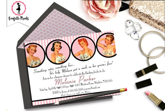Lingerie Shower Invitation | Lingerie Bridal Shower | Lingerie Party | Bachelorette Party Invitation - SATIN AND LACE | Retro Pin Up Il_570xn