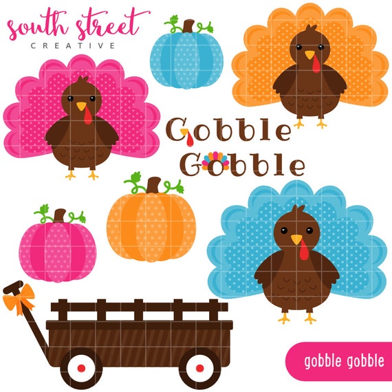 Thanksgiving, Turkey, Gobble Gobble, Cute Clipart, Personal & Small Commercial Use, Vector Clip Art, Instant Download, png, jpeg, eps Il_570xn