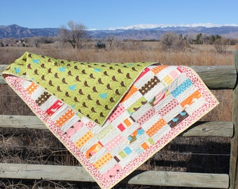 Modern Spring Deer and Birds Baby Quilt (38" x 50")
