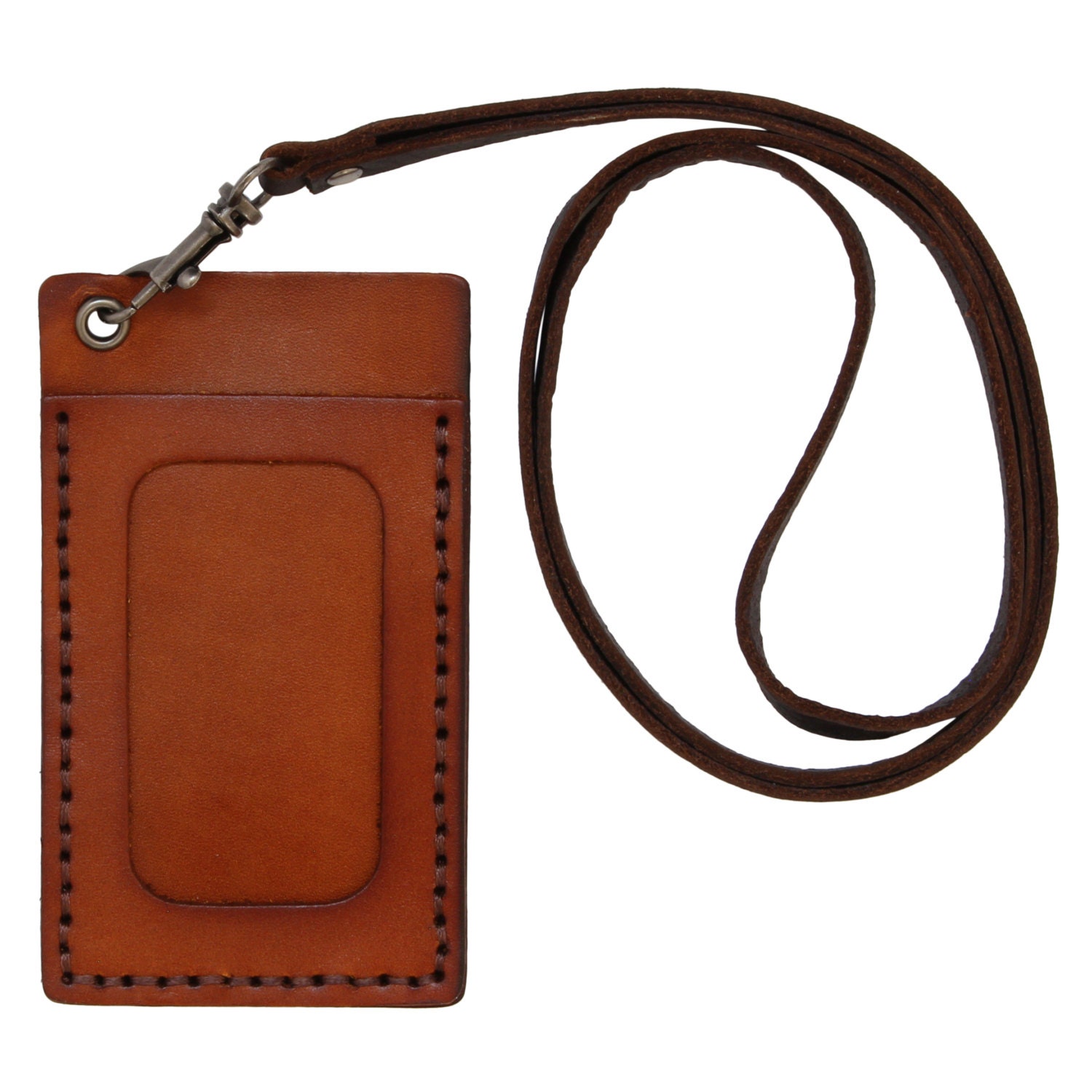 Genuine Leather ID Badge Holder Slim Wallet Leather Lanyard