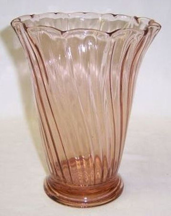 Jeannette Depression Glass Pink SWIRL 6 1/2 Inch High FLOWER