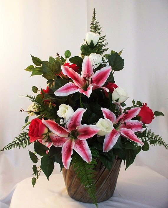 Stargazer lily decor Silk arrangements Pink floral