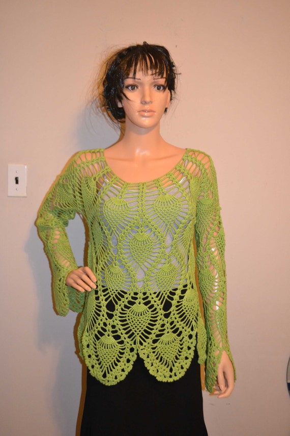 Green Leafs Custom Made Size Crochet Cotton Shirt Sizes 0 to