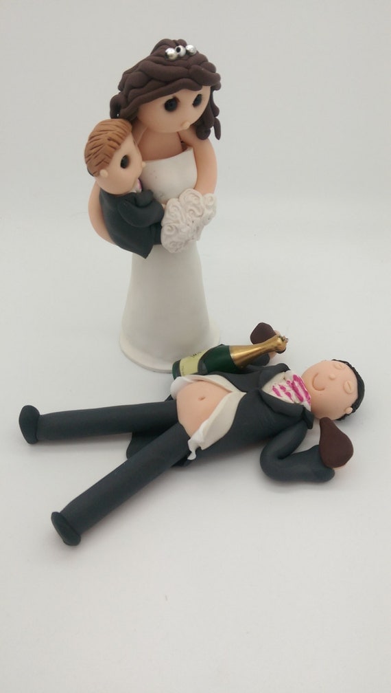 Personalised Bride and Groom Wedding  Cake  Topper  Drunk  Groom