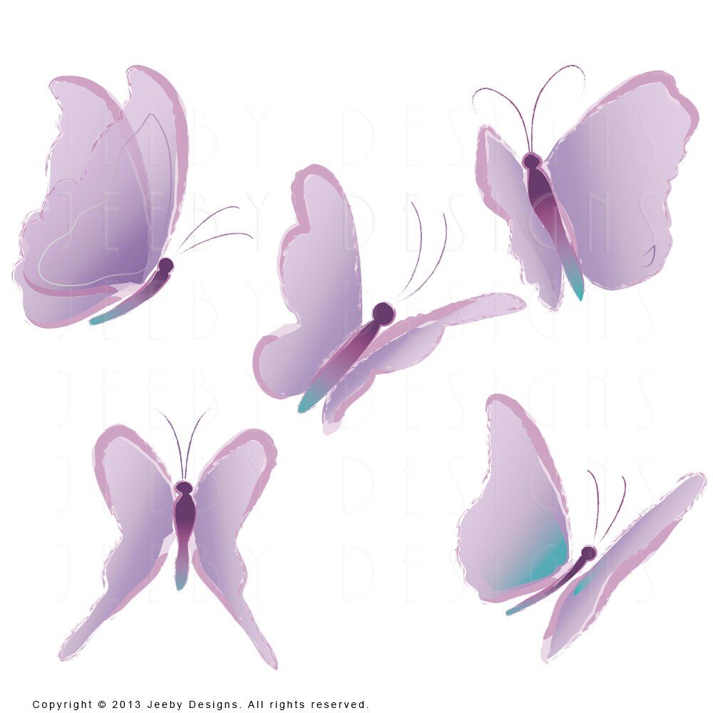 Lavender Butterfly Clip Art Set of Five Butterflies