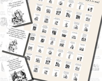Lewis Carroll's Quotes from Alice in Wonderland Printables, SCRABBLE TILE SIZE (.75 x .83 Inches), 30 Illustrations Included, 48 Total