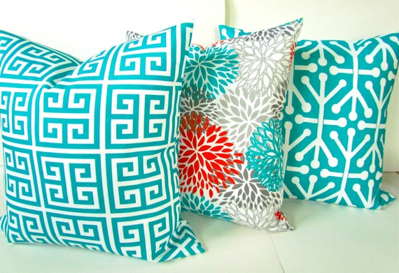 SALE TEAL PILLOWS Turquoise Outdoor Pillow Covers Teal Orange