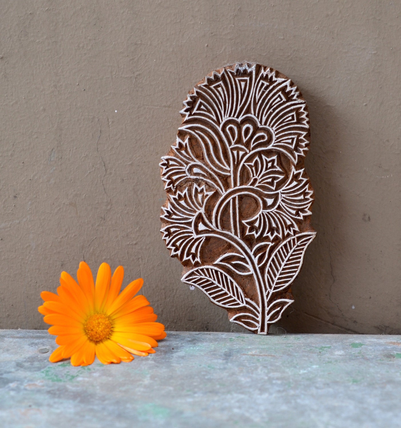 Flower Wood block stamp Indian textile fabric print hand carved