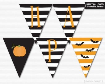 Printable Happy Halloween Banner Halloween Decor Halloween Party Decor Halloween Wall Decor Halloween Flags Stripes Halloween Decorations