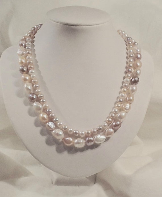 Pearl Double Strand Necklace Pearl Necklace Free Form Pearl