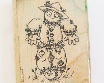 Large Scarecrow Rubber Stamp Fall Image Carved Rubber Wood Mount Scrapbooking Halloween Card Making Rubber Stamps Destash Art Craft Supplies