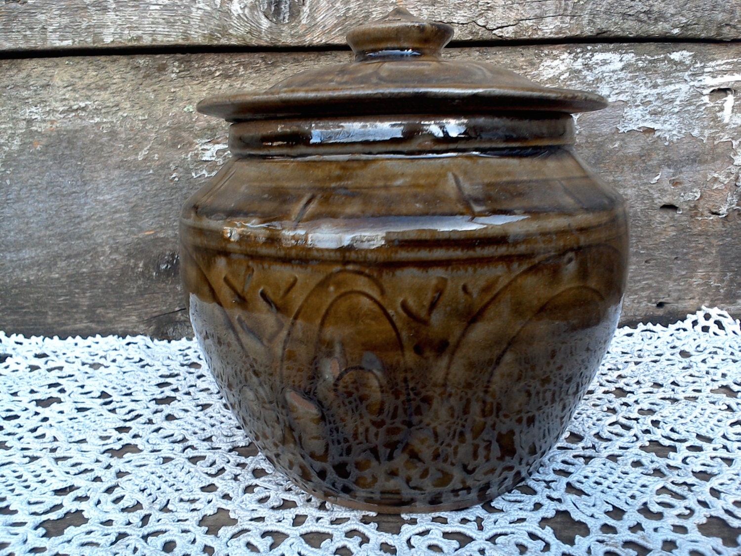 POTTERY JAR Handpainted Cornwall Bridge Pottery Jar Covered
