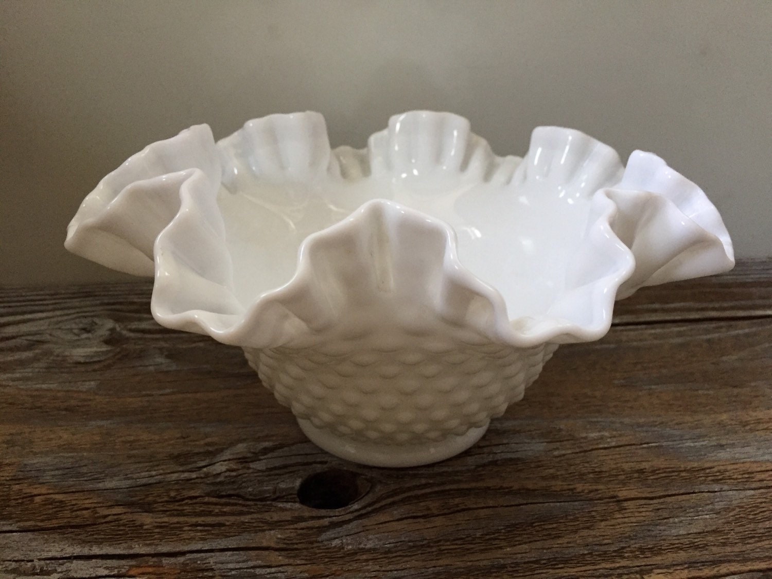 Vintage Fenton Hobnail Ruffled Milk Glass Large Bowl Dish 1280