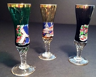 3 Beautifully Hand-Painted Glass Cordials from Italy
