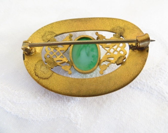 Art Nouveau Brooch Peking Glass Stone Filigree Work Antique Sash Pin