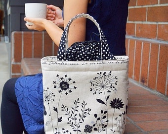 Insulated Drawstring Lunch Bag/Lunch Bag with Bottle Holder/Handmade Lunch Bag/Lunch bag for women/ tote bag