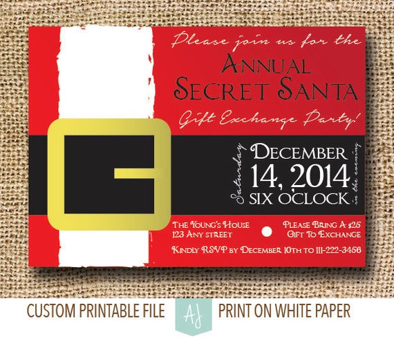 Secret Santa Christmas Party Invite Printable Holiday