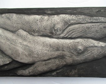 Humpback Whales Sculpture Detailed Black Art Tile Nature Gift