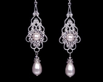 White wedding earrings Wedding jewelry White earrings Beaded