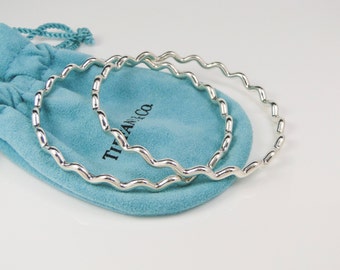 Pair of Tiffany & Co. Paloma Picasso Silver Zig Zag Wave Bangles Bracelets